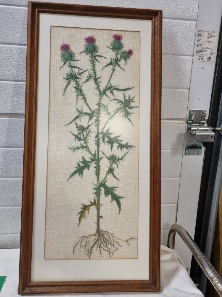 geborduurd schilderij distel in houten lijst, Ophalen of Verzenden, 'T Olde Gre-j, Info@toldegrej.nl, Endepoelstraat 20f Didam