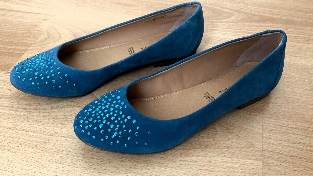 Turkoois suède ballerina's met studs mt 39 5th Avenue, Zo goed als nieuw, 5th Avenue, Groen, Ballerina's