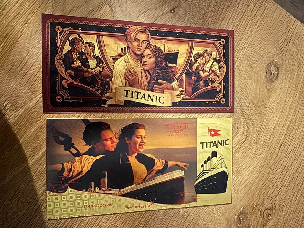 Titanic 2x plastic goudfolie bankbiljet, Verzamelen, Ophalen of Verzenden, Nieuw, Foto of Kaart