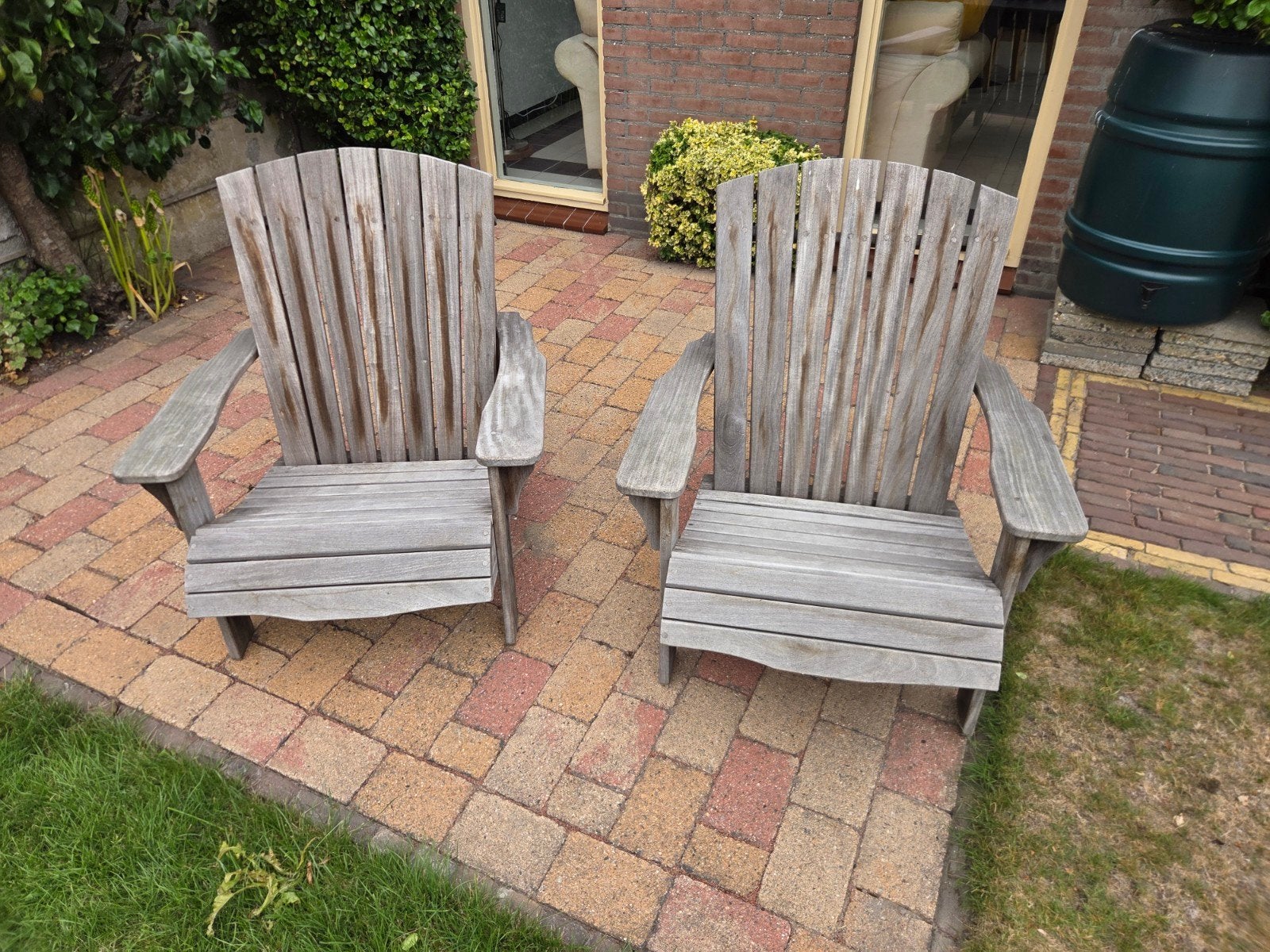 Iroko houten tuinstoelen, Ophalen, Gebruikt, Hout