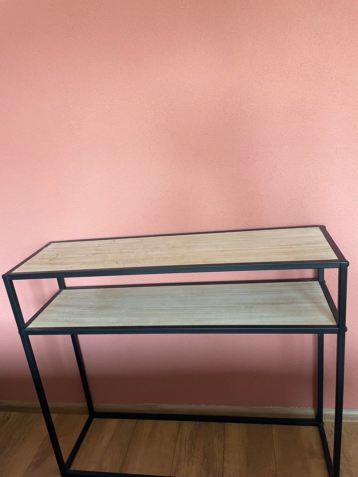 Metalen wandtafel / bijzettafel / side table zwart met hout, Huis en Inrichting, Tafels | Sidetables, Ophalen, 50 tot 100 cm, Zo goed als nieuw