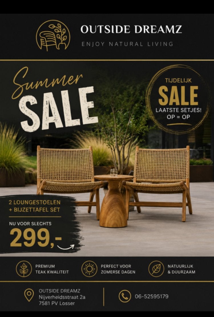 Loungeset Ubud, Tuin en Terras, Bijzettafel, Teakhout, Nieuw, Loungeset