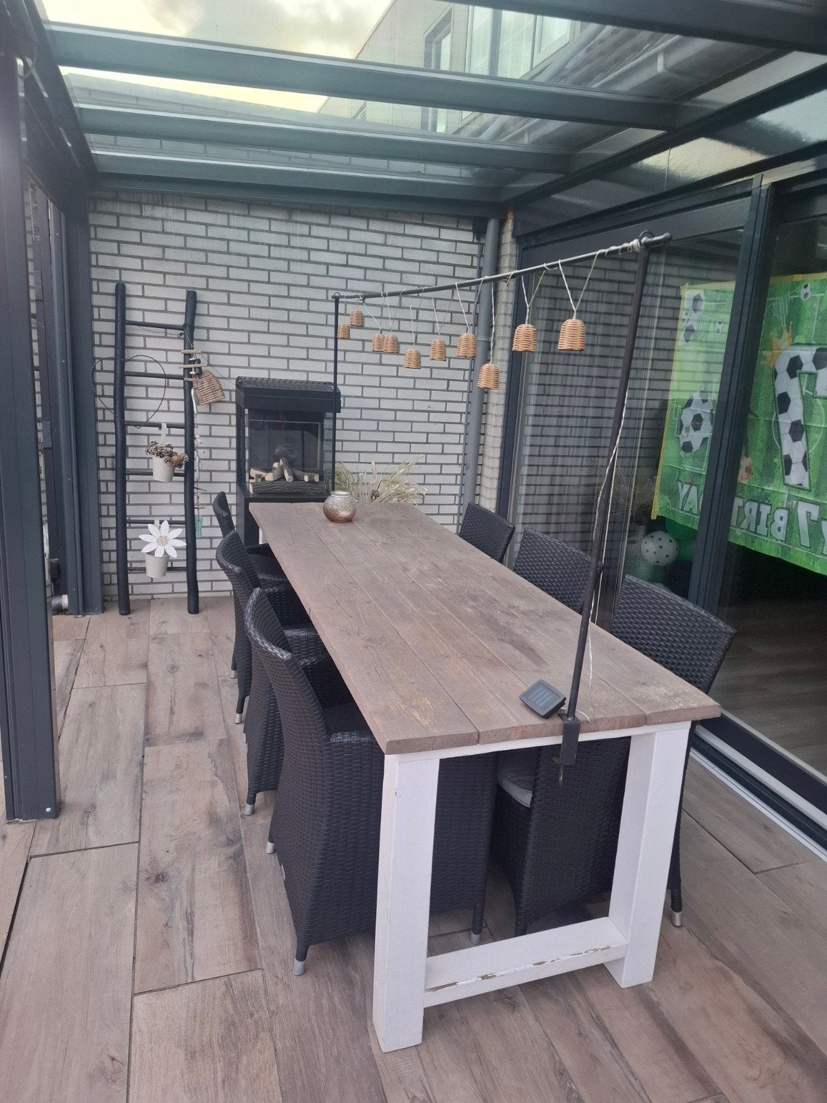 Tuintafel met 6 stoelen - 238x80cm, Tuin en Terras, Ophalen, Gebruikt, Rechthoekig, Hout