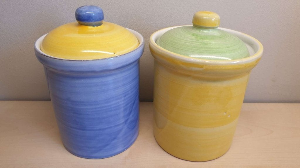 2 prachtige stenen potten, bv voor suiker of koffieads, Huis en Inrichting, Keuken | Servies, Ophalen, Zo goed als nieuw, Bord(en)