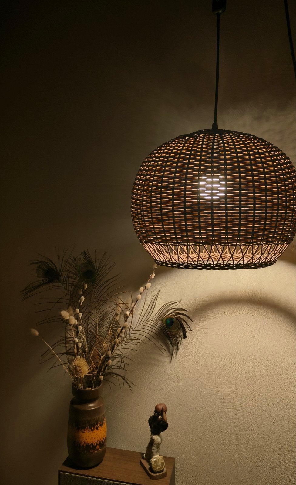 Vintage Rotan hanglamp, origineel jaren 70, Huis en Inrichting, Ophalen, Overige materialen, Minder dan 50 cm, Minder dan 25 cm