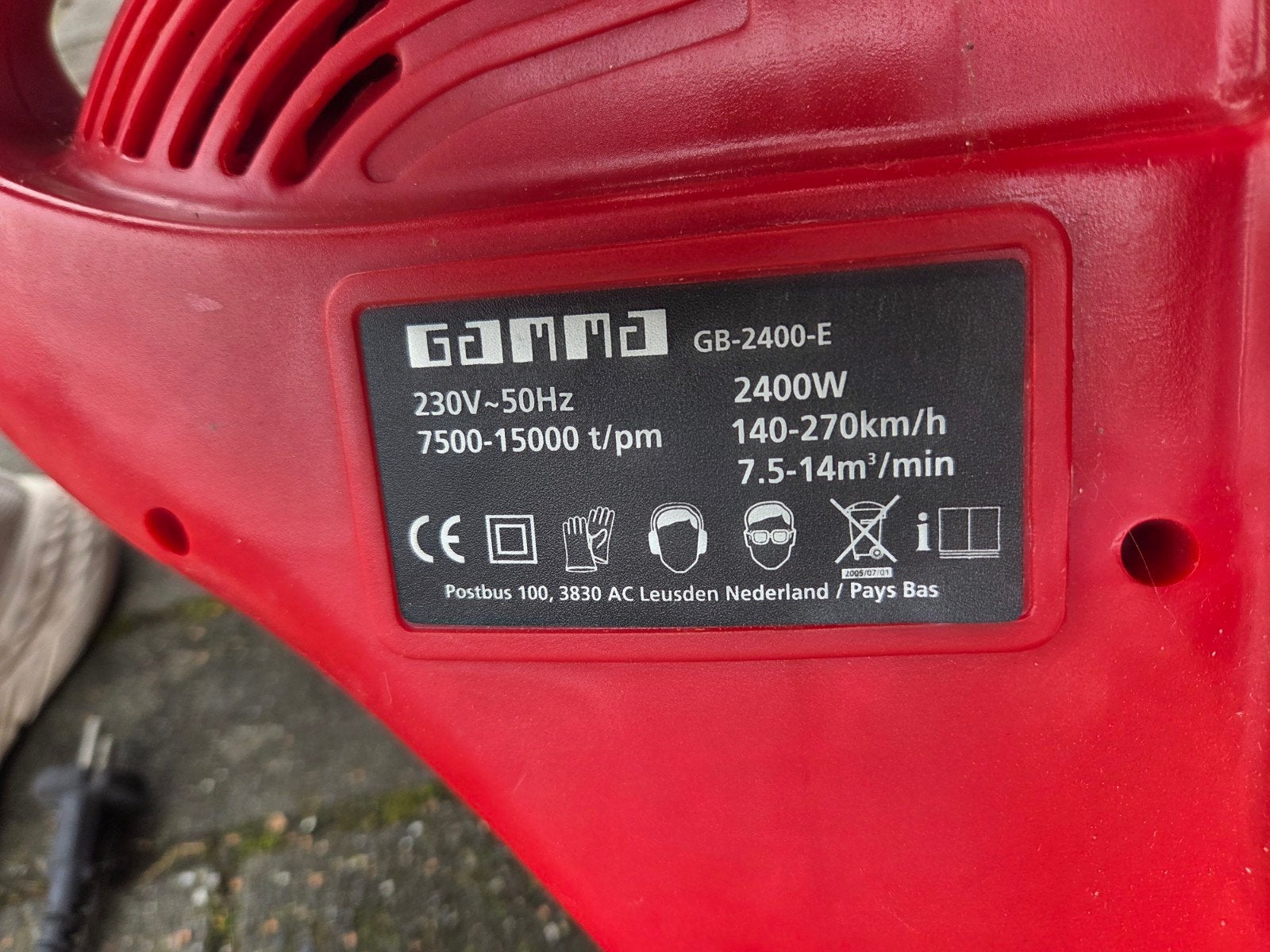 Gamma GB-2400-E Bladblazer - Krachtig en Veelzijdig, Ophalen, Gebruikt, Met opvangzak, Handgedragen