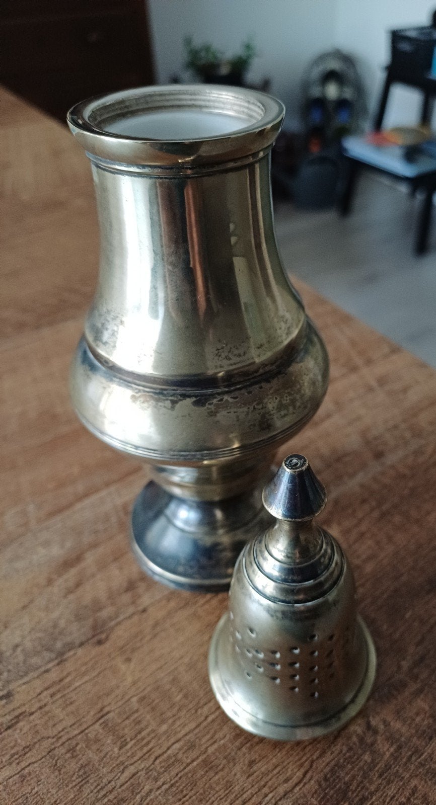 Antieke Verzilverde Strooier - 20 cm, Antiek en Kunst, Antiek | Goud en Zilver, Ophalen of Verzenden, Zilver