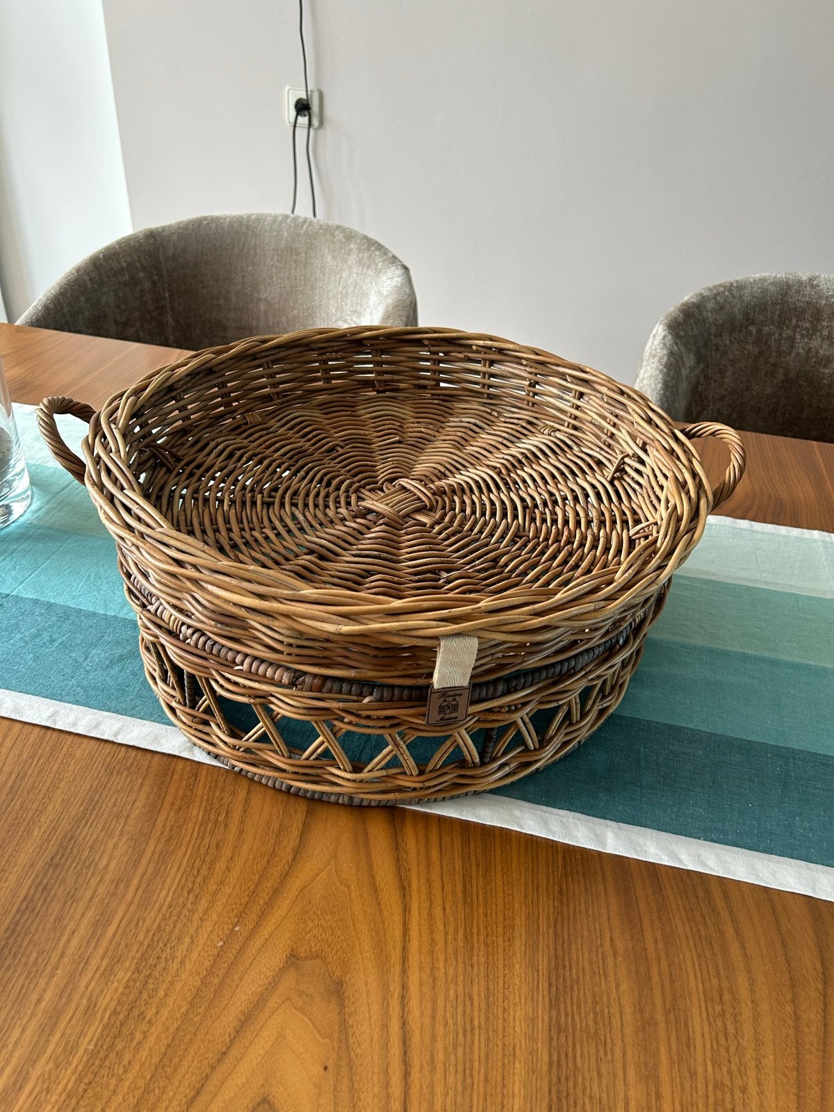 Riviera Maison Rattan Dienblad - Rond, 45 cm doorsnede, Huis en Inrichting, Woonaccessoires | Dienbladen, Gebruikt, Gevlochten