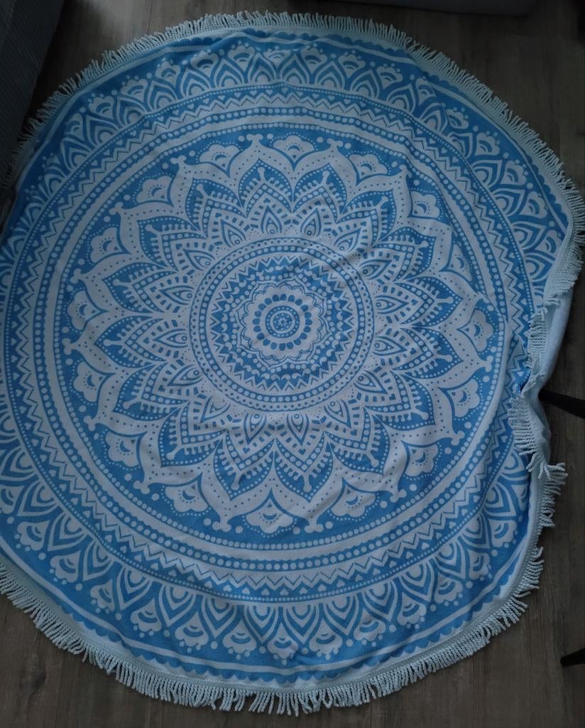 Nieuw! Ronde strandhanddoek mandala blauw/wit met franjes, Ophalen of Verzenden, Nieuw
