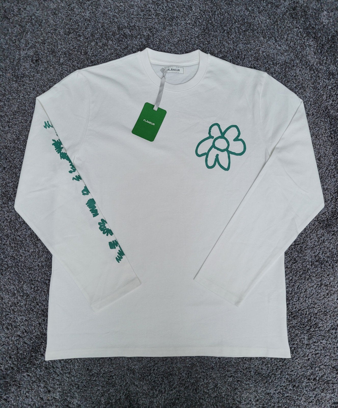 Flaneur | Longsleeve | L | Wit met groen | Nieuw!, Kleding | Heren, T-shirts, Nieuw, Maat 52/54 (L), Wit, Ophalen of Verzenden