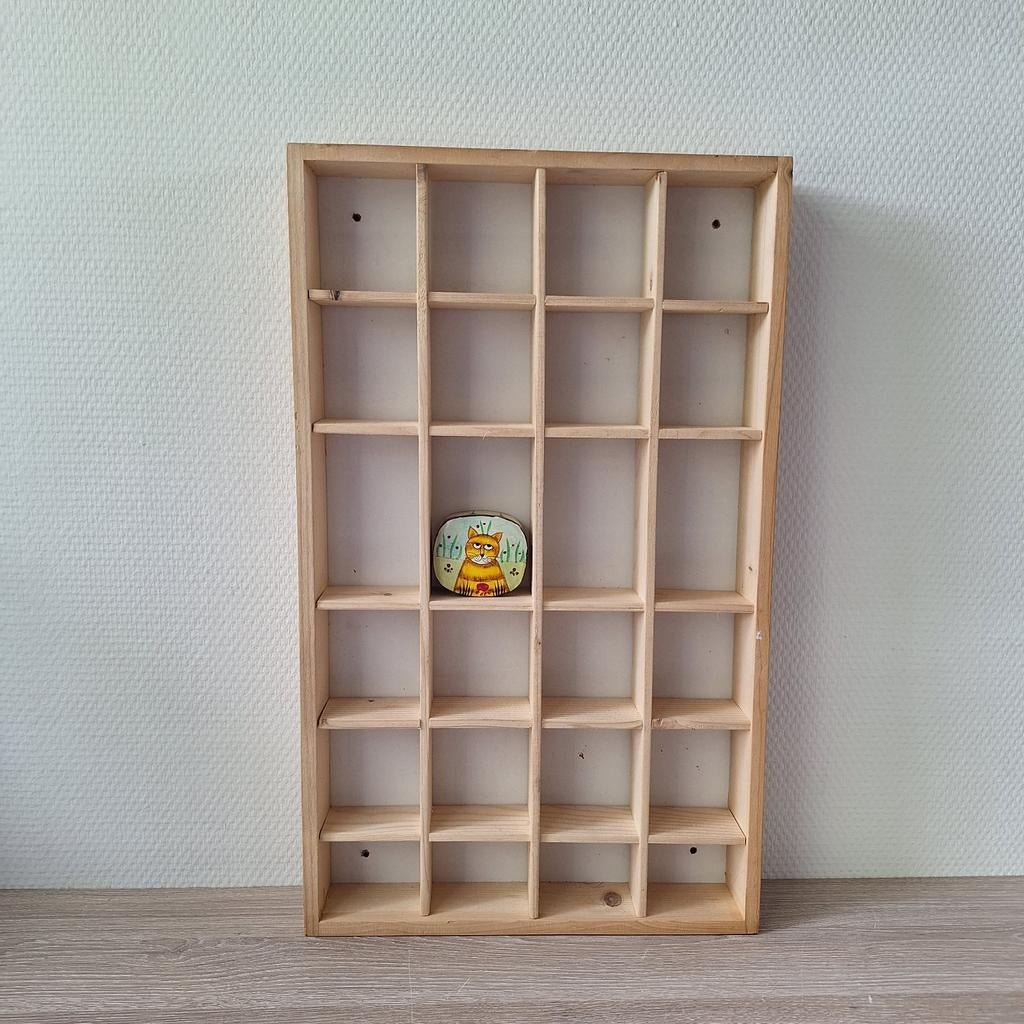 Vintage houten letterbak met 24 vakjes, Huis en Inrichting, Ophalen of Verzenden, Zo goed als nieuw, Hout