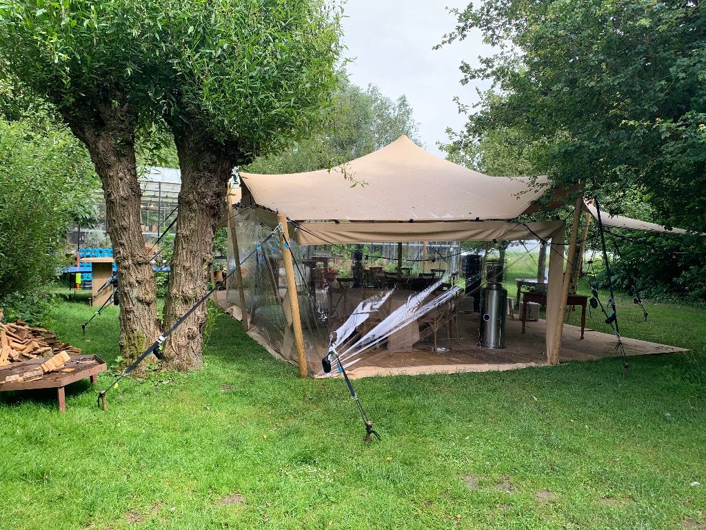 Zijwanden stretchtent zand kleur, Ophalen, Gebruikt, Opvouwbaar, Overige typen