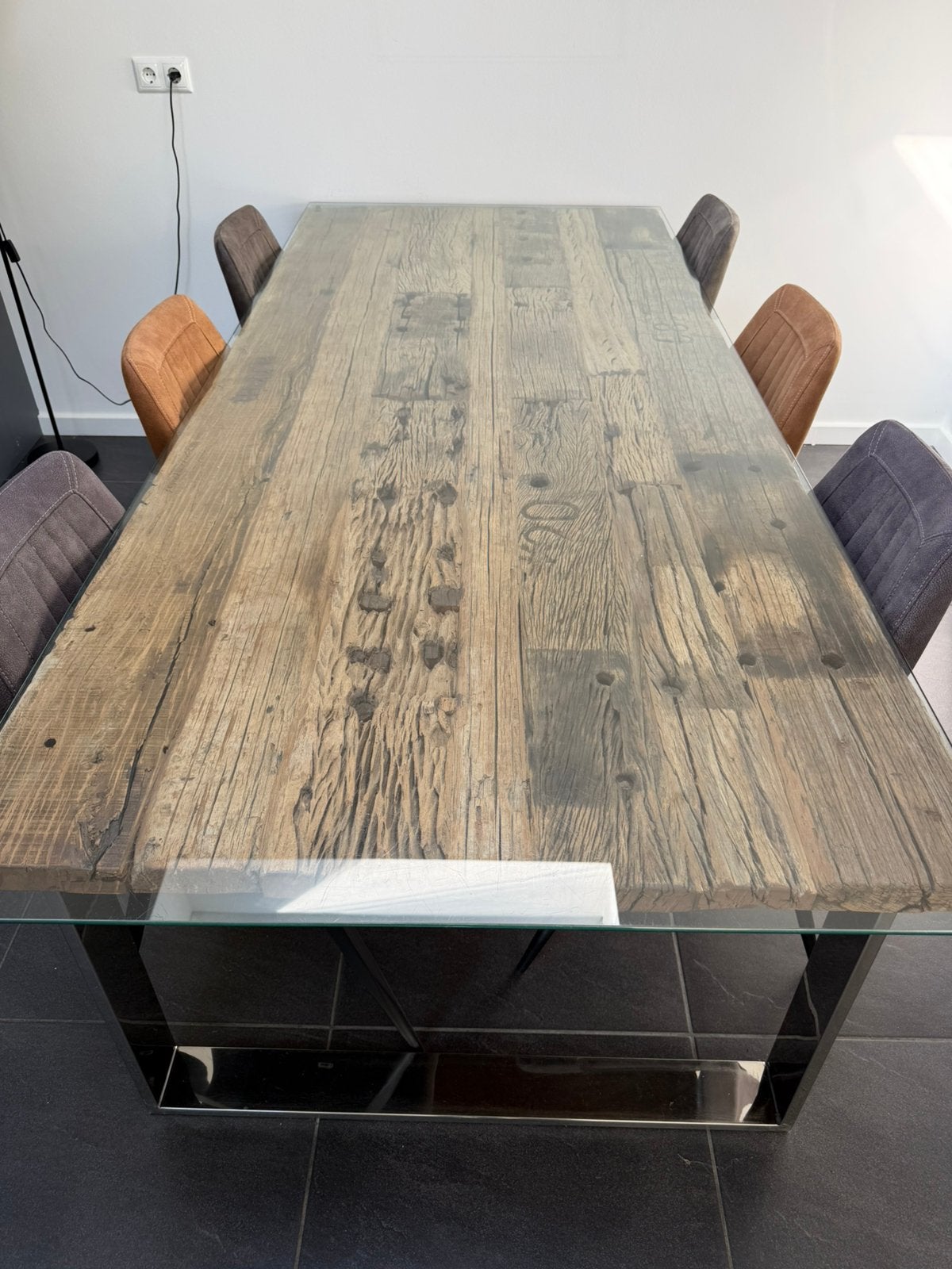 Eettafel spoorbielzen Rofra, Ophalen, Gebruikt, 100 tot 150 cm, 200 cm of meer