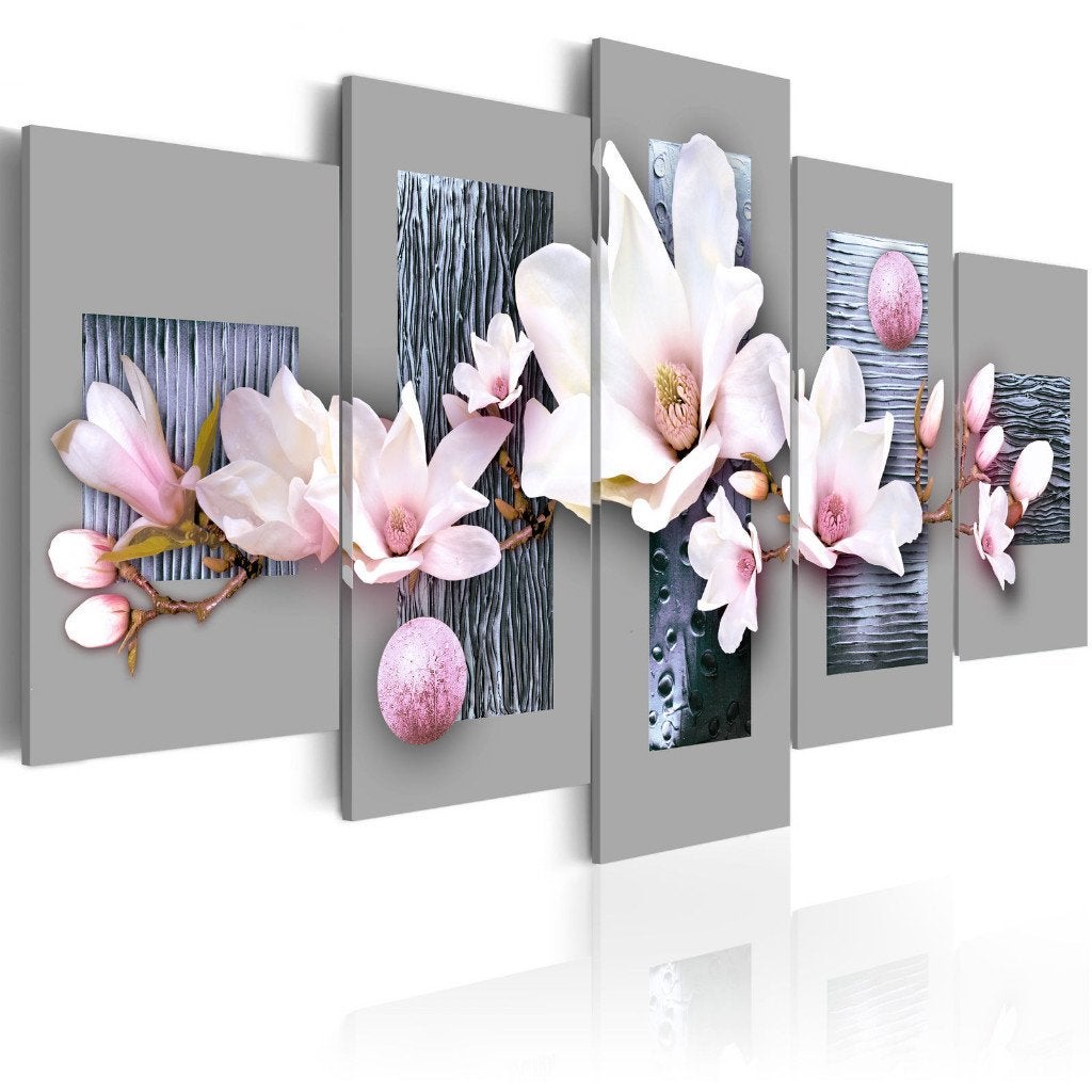 113 Magnolia Bloemen 5 Luik Canvas Schilderij 200x100 Nieuw, Nieuw, 125 cm of meer, Ophalen of Verzenden, Schilderij