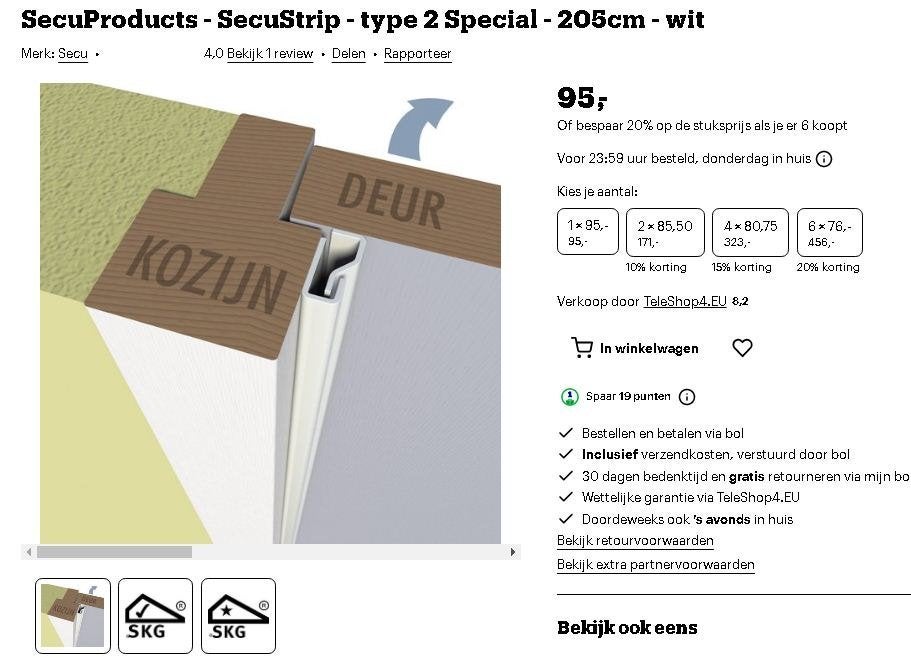 10 x nieuwe secustrip voor deuren, ramen en schuifpuien SKG, Doe-het-zelf en Verbouw, Hang- en Sluitwerk, Nieuw, Overige typen