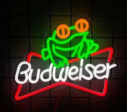 Budweiser frog led neon USA reclame verlichting mancave lamp, Lichtbak of (neon) lamp, Nieuw, Ophalen of Verzenden, Info@americansaleshop.nl