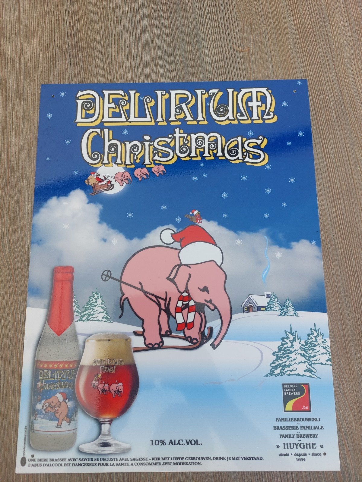 Delirium Christmas Reclamebord - Roze Olifant, Ophalen of Verzenden, Gebruikt, Reclamebord