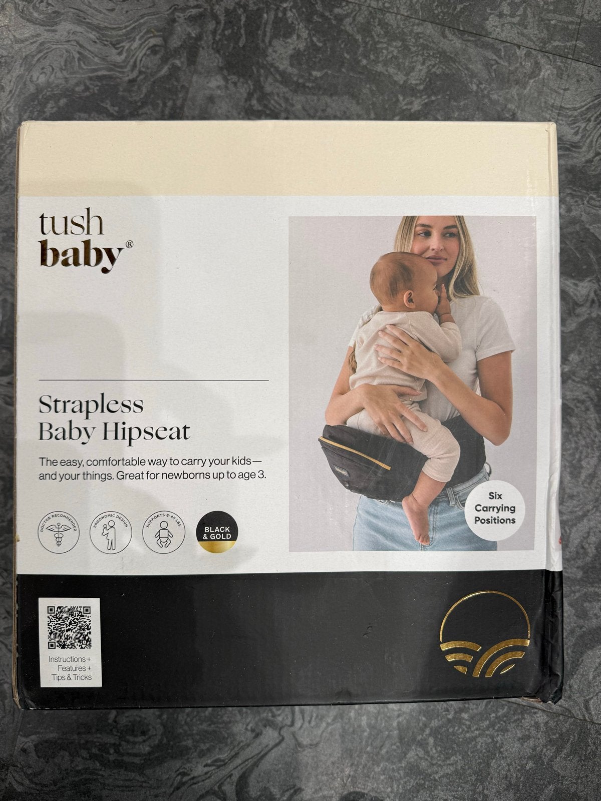 Tushbaby Strapless Baby Hipseat - Zwart & Goud, Overige merken, Overige typen, Nieuw, Ophalen of Verzenden
