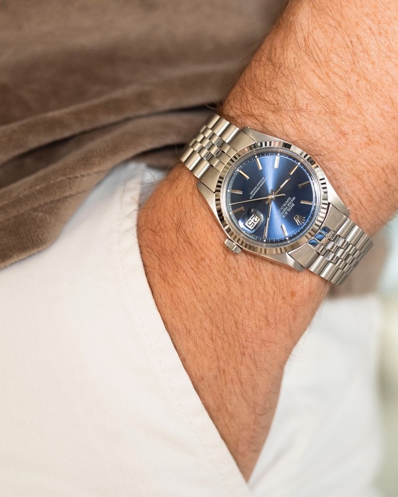Rolex Datejust 1601 Full set blauw, Ophalen, Staal, Polshorloge, Zo goed als nieuw