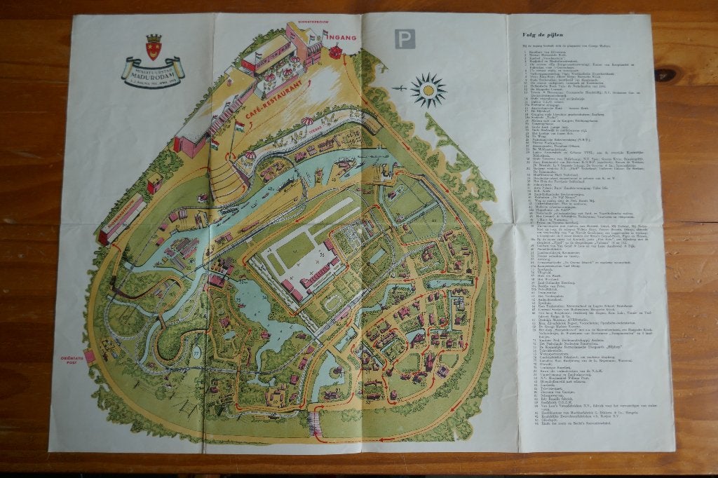landkaart Miniatuurstad Madurodam SJ Bouma April 1954, Verzenden, 1800 tot 2000, Landkaart