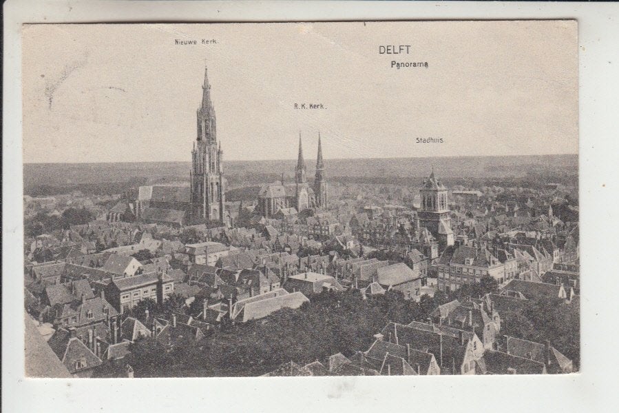 Delft, Panorama, Ophalen of Verzenden, Voor 1920, Gelopen, Zuid-Holland