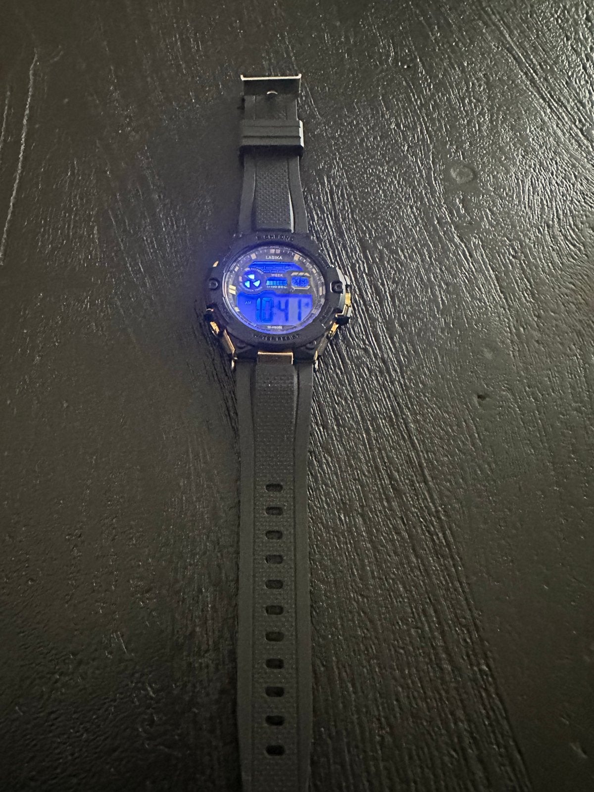 Horloge zwart goud merk Lasika, Ophalen of Verzenden, Waterdicht, Gebruikt, Zwart