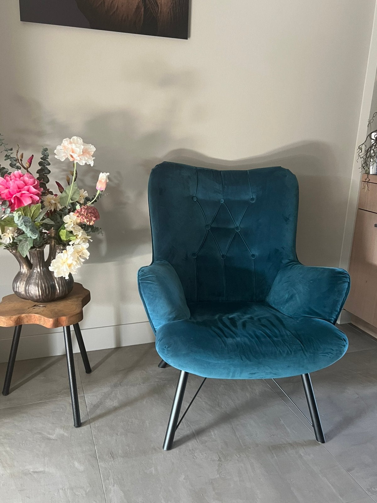 Petrol groene Fauteuil, Ophalen, Gebruikt, 75 tot 100 cm, Stof