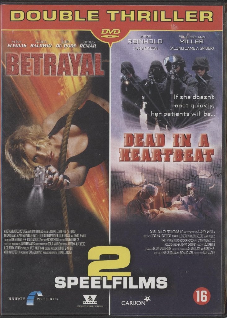 45) 2 films: Betrayal & Dead in a Heartbeat: Judge Reinhold, Vanaf 16 jaar, Ophalen of Verzenden, Gebruikt, Actiethriller