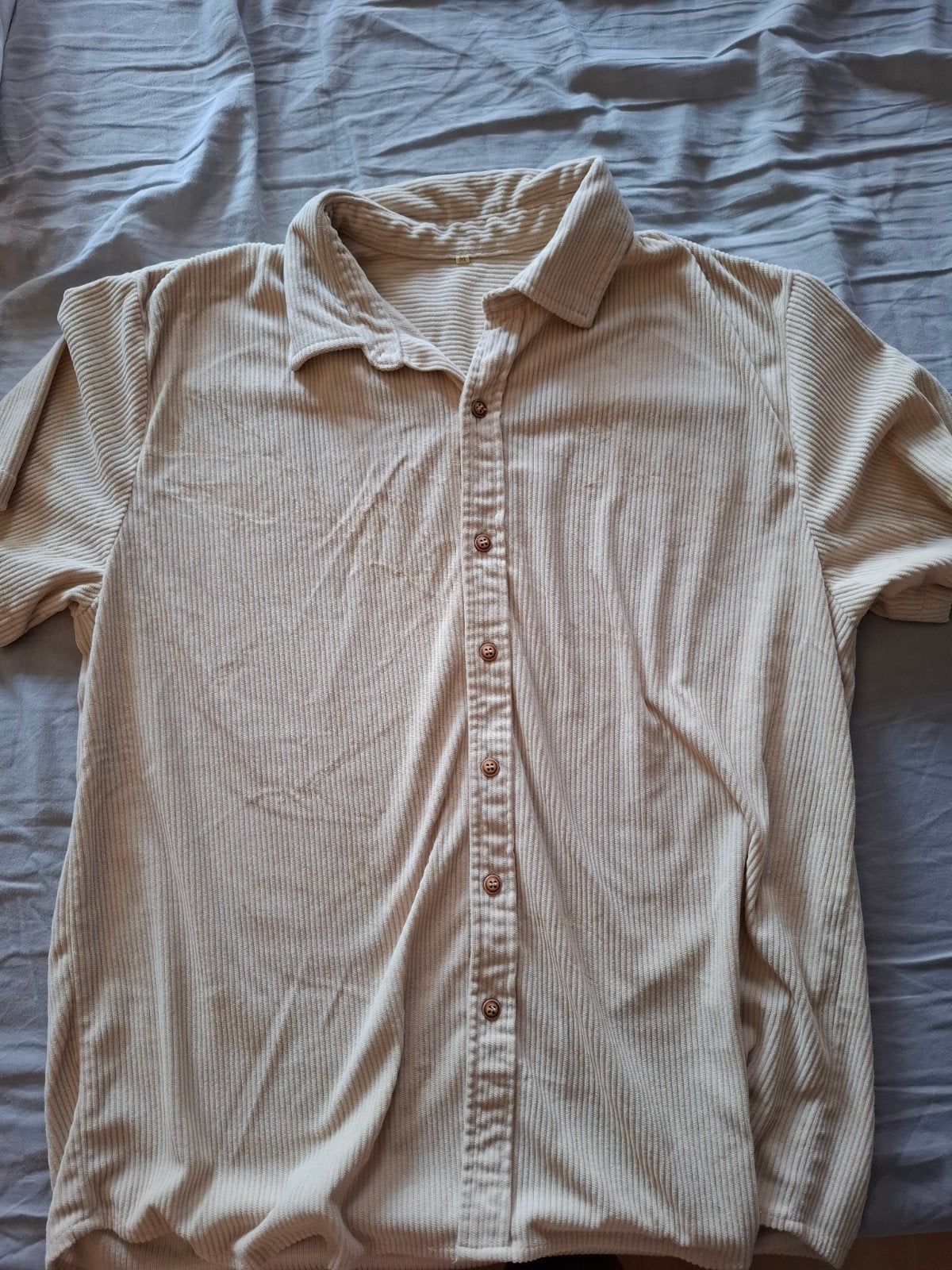 Crèmekleurig ribfluwelen overhemd, Onbekend, Beige, Gedragen, Halswijdte 39/40 (M)