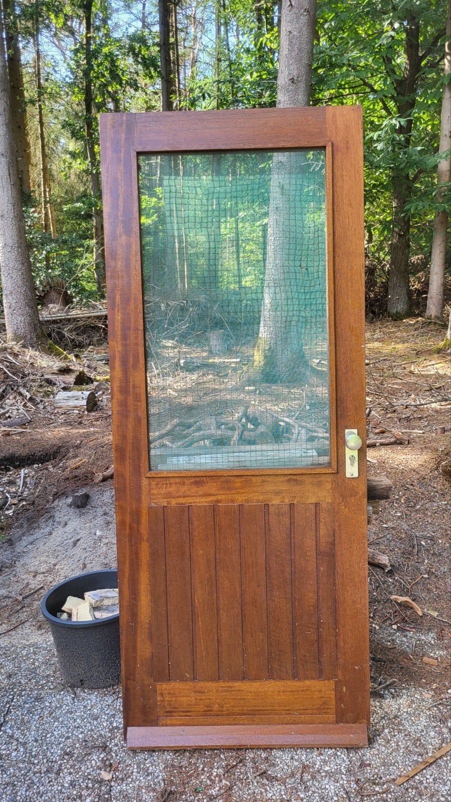 Hardhouten achterdeur / schuurdeur met horgaas, Doe-het-zelf en Verbouw, Deuren en Horren, Ophalen, Gebruikt, 80 tot 100 cm, Buitendeur