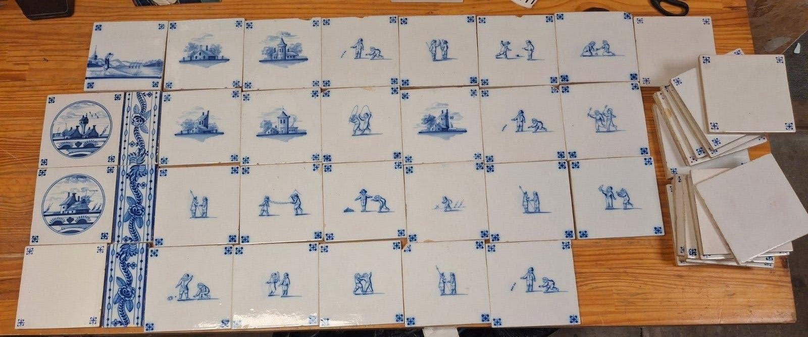 Antieke Delfts Blauwe Tegels - Diverse Scènes 42 stuks, Ophalen of Verzenden