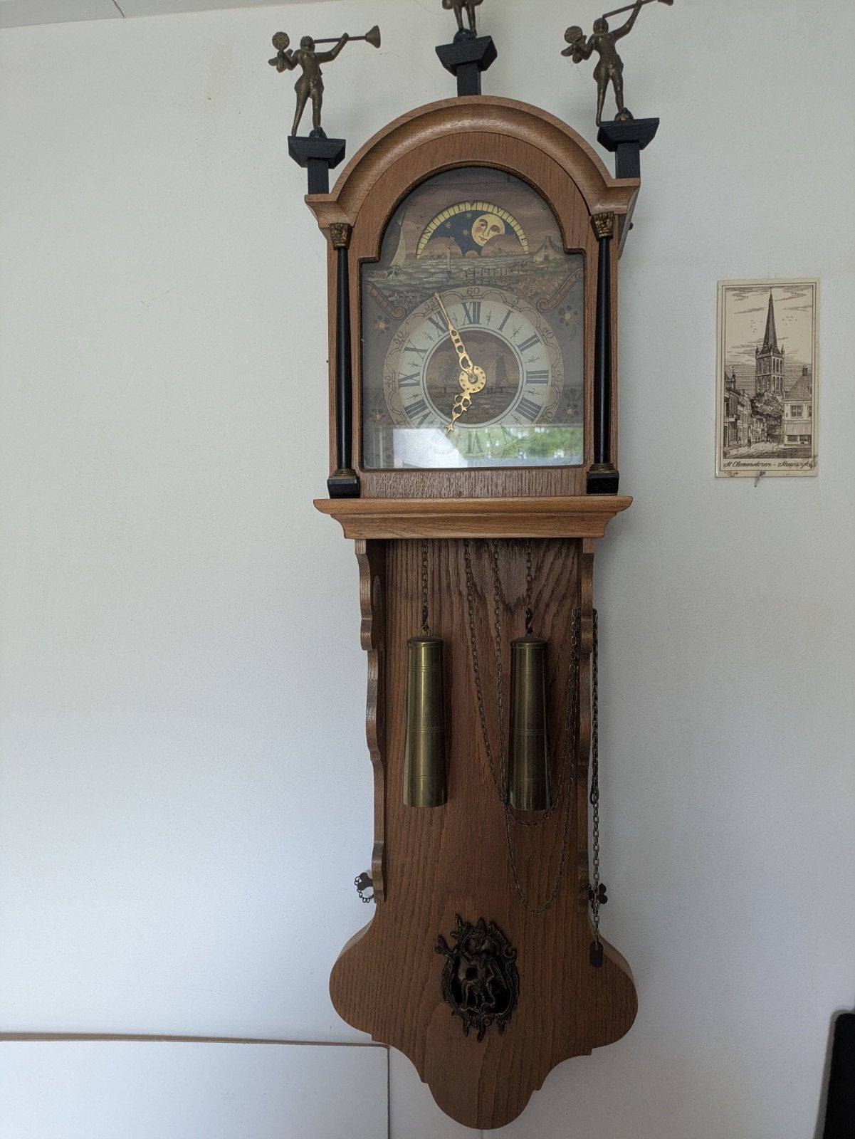 Traditionele Eikenhouten Friese Staartklok met Maanstand, Antiek en Kunst, Antiek | Klokken, Ophalen