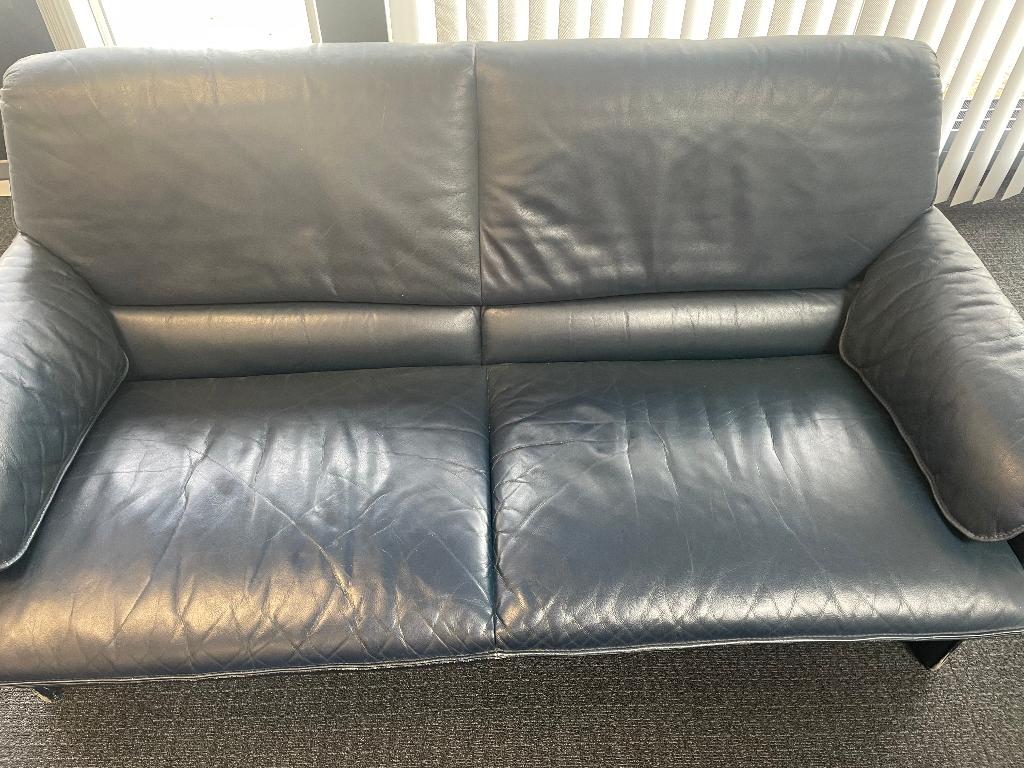 Leolux banken en salontafel blauw, Ophalen, Gebruikt, Leer
