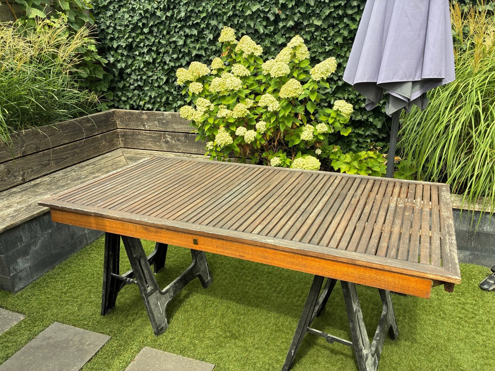 Robuuste houten tuintafel met FSC-keurmerk 90 x 180 x 75, Tuin en Terras, Ophalen, Gebruikt, Rechthoekig, Hout