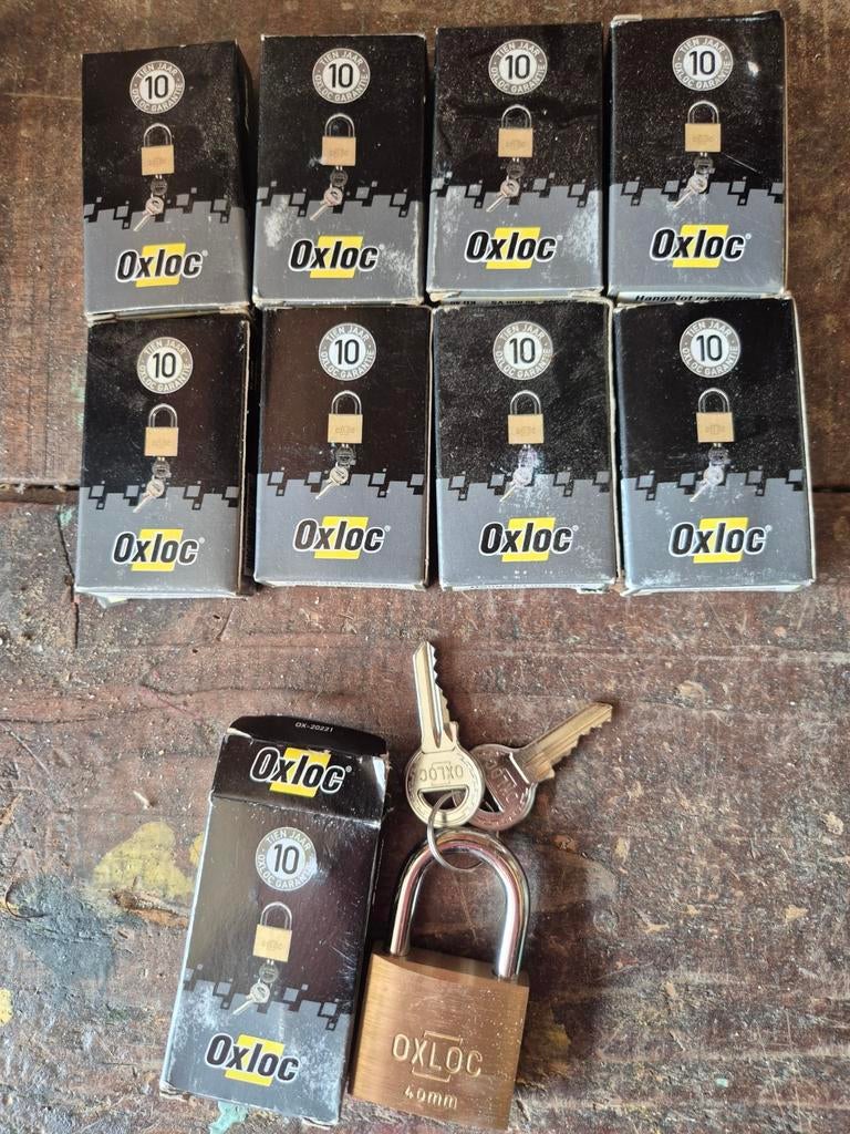 9x Oxloc Hangsloten 40mm met 2 Sleutels - Nieuw in Doos, Doe-het-zelf en Verbouw, Hang- en Sluitwerk, Ophalen