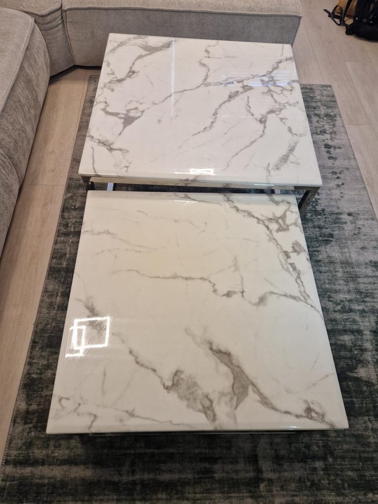 Salontafel vierkant 2x inschuifbaar marmerlook, Gebruikt, 50 tot 100 cm, Vierkant, Ophalen of Verzenden