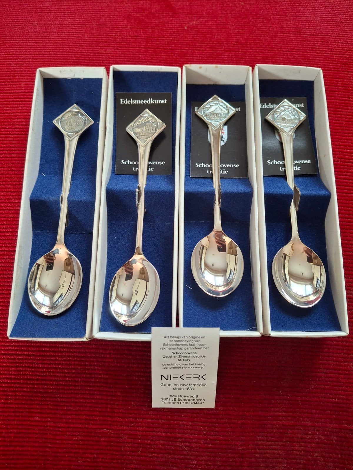 Set van 5 verzilverde herdenkingslepels Schoonhoven, Antiek en Kunst, Ophalen of Verzenden