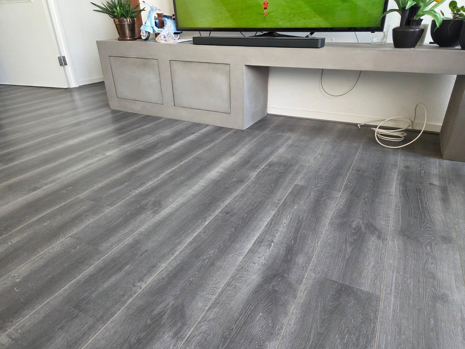 TVmeubel met opbergruimte MDF betoncire, Ophalen, Gebruikt, Overige materialen, 200 cm of meer
