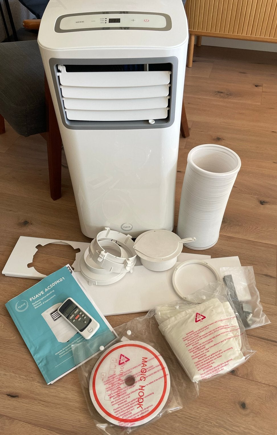 Fuave Mobiele Airco ACS09K01 - Koelen en Ontvochtigen, Ophalen, Minder dan 60 m³, Timer, 3 snelheden of meer