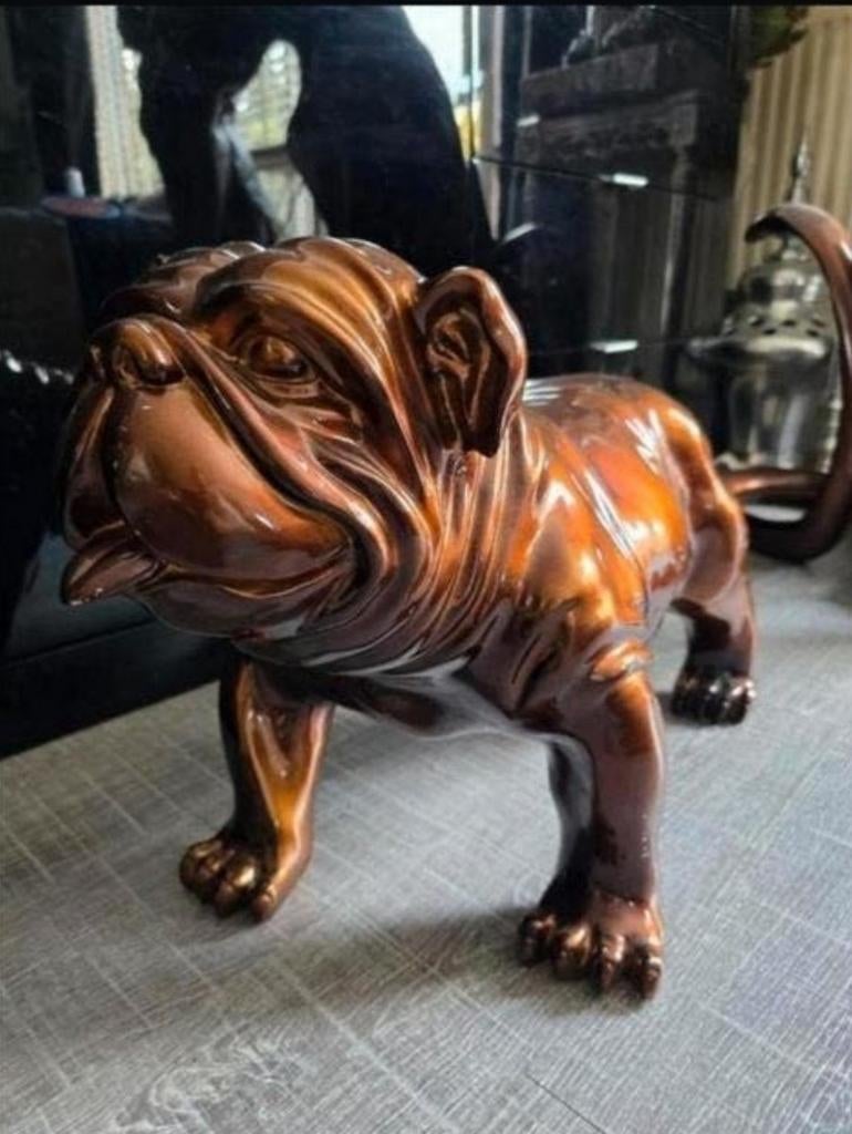 Bronskleurig Bulldog Beeld - Unieke Decoratie, Kunststof, Ophalen of Verzenden, Zo goed als nieuw, Modern