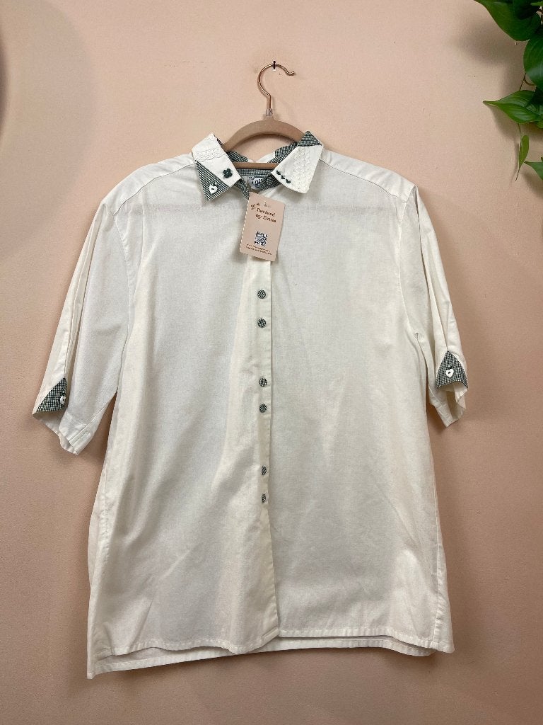 Gossi Dames Korte Mouw Blouse Met Geruite, Wit, Maat 42/44 (L), Ophalen of Verzenden, Zo goed als nieuw