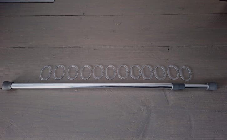 Douchegordijn stang met ringen, Ophalen, Zo goed als nieuw, Zilver, Douche-accessoire