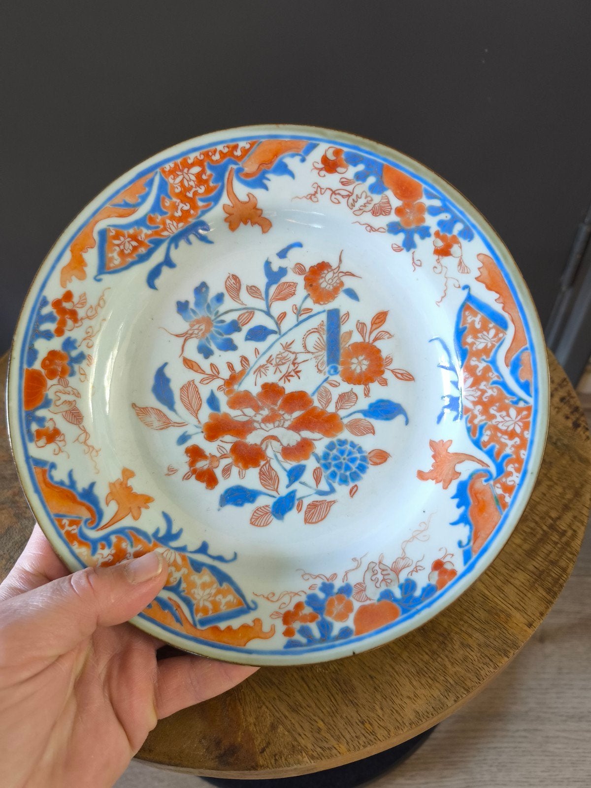 Fraai Chinees porseleinen bord - blauw en oranje decoratie, Ophalen of Verzenden