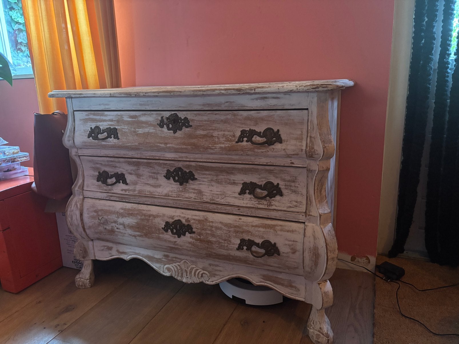 Ladekast wit brocante 3 lades, Ophalen, 50 tot 100 cm, Zo goed als nieuw, 3 of 4 laden