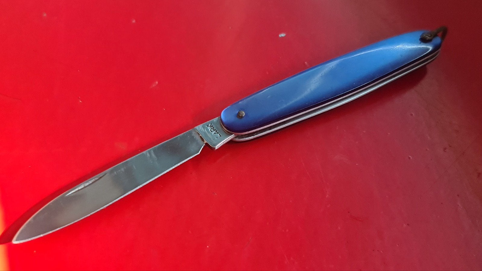 Vintage zakmes met blauw handvat en roestvrij staal, Ophalen of Verzenden