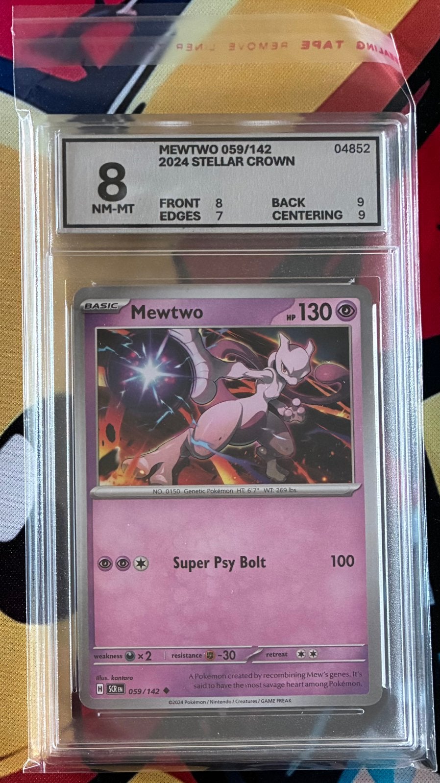 Mewtwo 059/142 Stellar Crown – Woetoe Grade 8 NM-MT, Hobby en Vrije tijd, Ophalen of Verzenden, Zo goed als nieuw, Losse kaart
