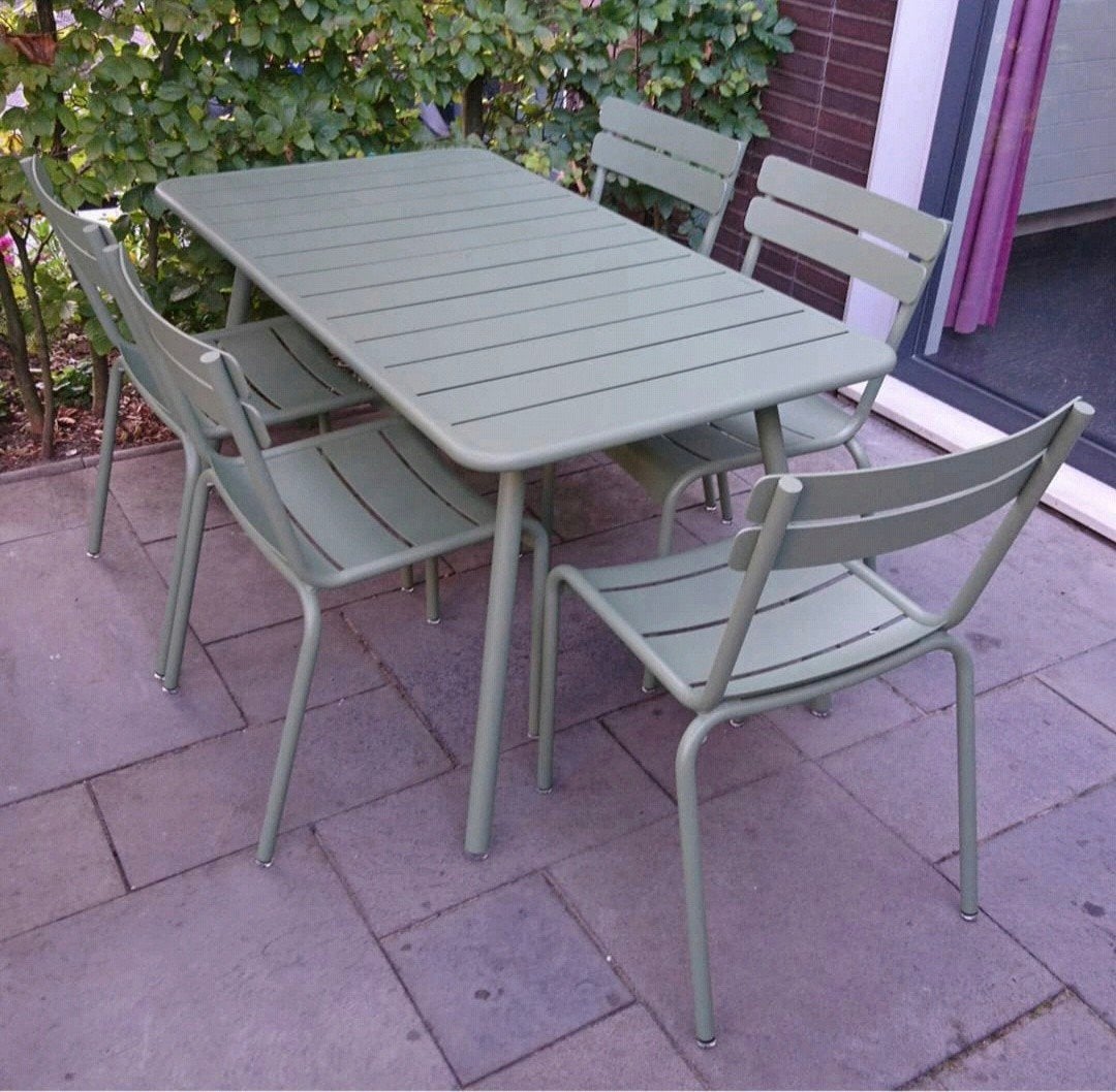 nieuwe fermob Luxembourg rozemarijn tafel en stoelen, Tuin en Terras, Ophalen, Nieuw, Rechthoekig, Aluminium