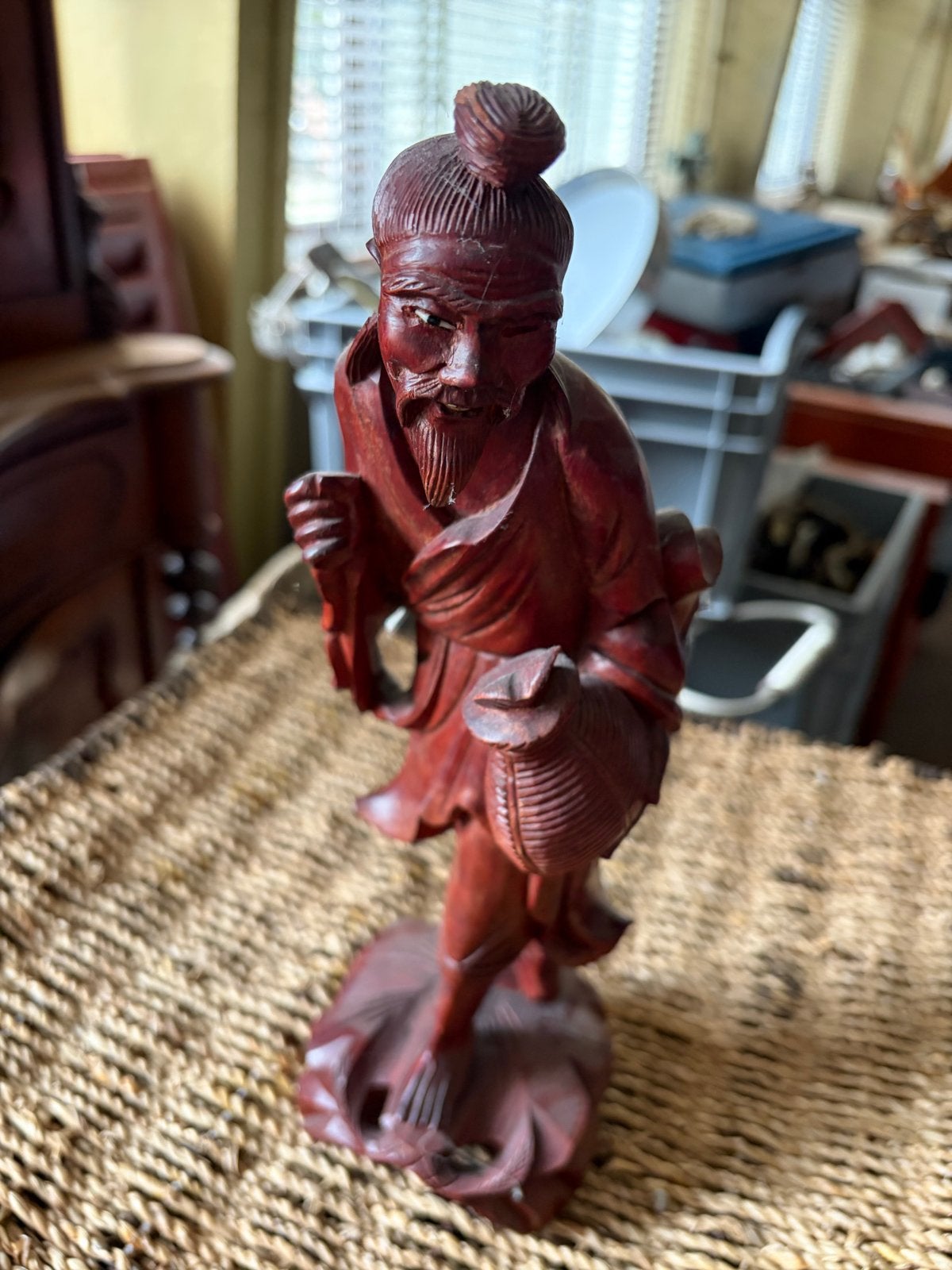 Houten beeld van een man met baard, Antiek en Kunst, Kunst | Beelden en Houtsnijwerken, Ophalen of Verzenden, Handgemaakt, 20 - 50 cm