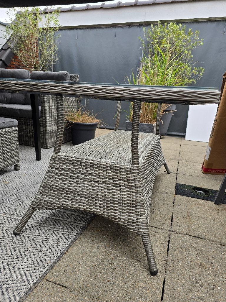 Tuintafel met glasplaat, Ophalen, Gebruikt, Rechthoekig, Wicker