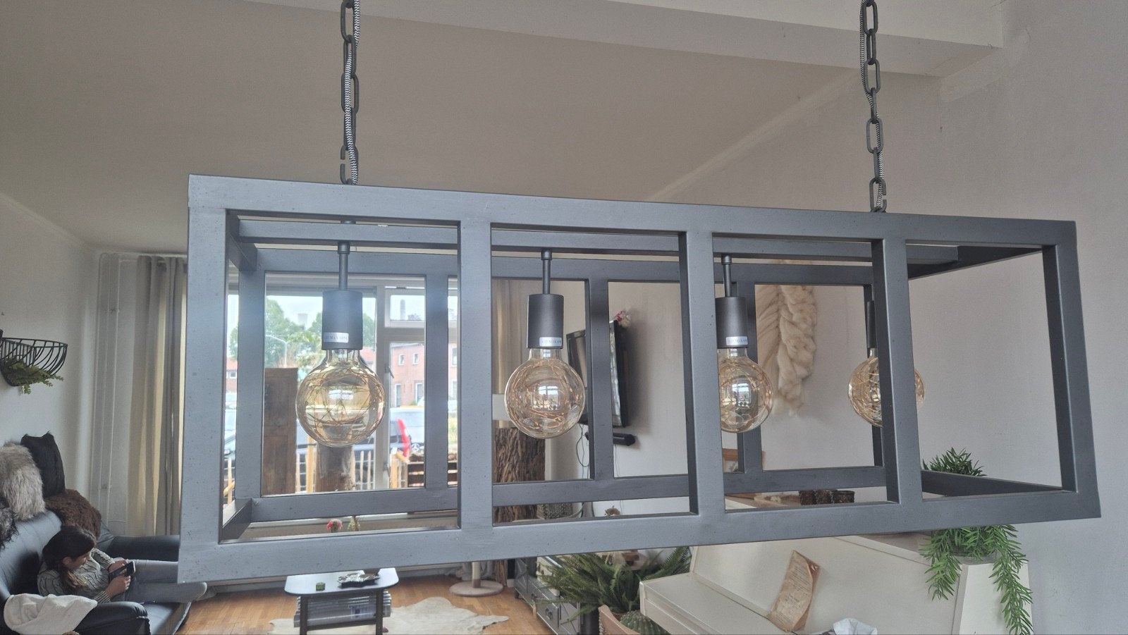 Industriële hanglamp met 4 lampen, Huis en Inrichting, Lampen | Hanglampen, Zo goed als nieuw, Metaal, Industrieel, E27 (groot)